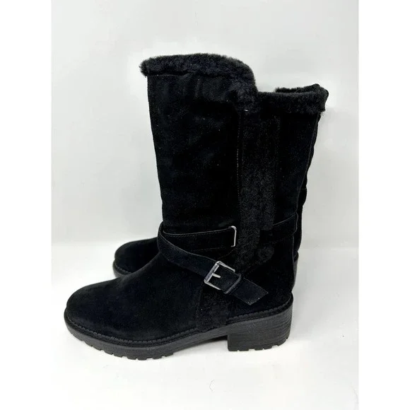 Sam Edelman Women's Jailyn Mid Calf Boot - Suede Moto Boot With Buckle Strap, 1.75 Inch Heel